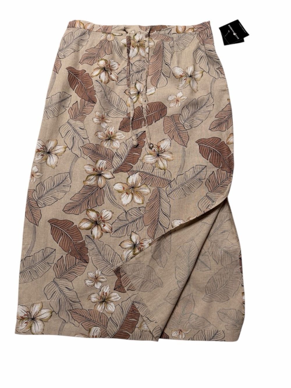 NWT Sag Harbor Tropical Floral Linen Blend Maxi Skirt Tan Brown Size 16 - Picture 5 of 8